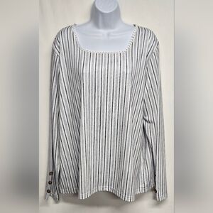 Exclusive XXL Striped Pullover Top Blouse Long Sleeve Stretch Gray White